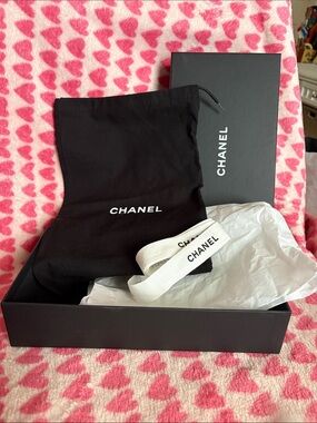 CHANEL Black Dust Bag with White Logo and Ribbon Set